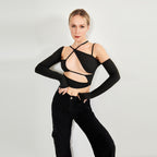 Long Sleeve Top Cut Out Asymmetrical Neck aclosy