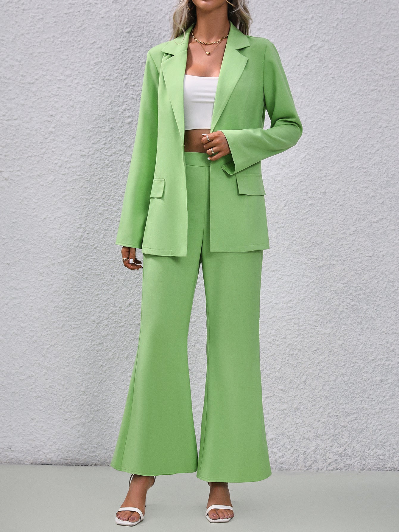 European And American Solid Color Small Suit Bell-bottom Pants aclosy