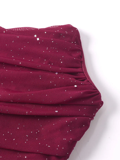 Salena Elegant Mesh Strapless Backless Maxi Dresss