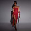 Stitching Slim-fit Shiny Split Suspender Dress Aclosy
