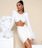 Women's Open-back Feather Long-sleeved Dress Aclosy
