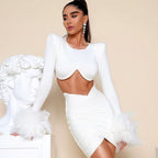 Women's Open-back Feather Long-sleeved Dress Aclosy