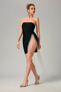 Wrapped Panel Tassel Slit Party Dress aclosy