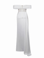 Off-shoulder Long Slit White Bandage Dress Aclosy