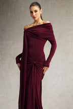 Chic Off-shoulder Long Sleeves Streamer Folds Maxi Dress