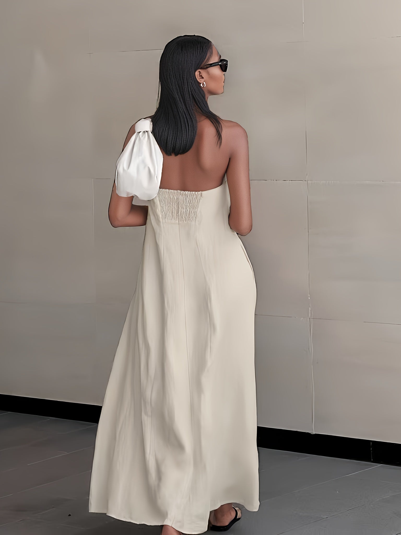 Linen High-Waisted Backless Patchwork Pocket Dress