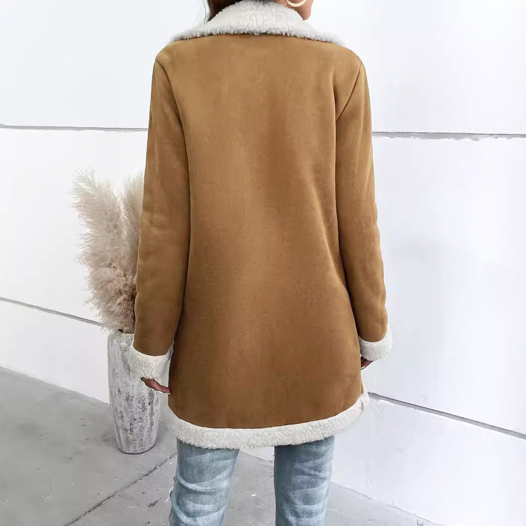 Modern sleeved Velvet Thick Woolen Coat