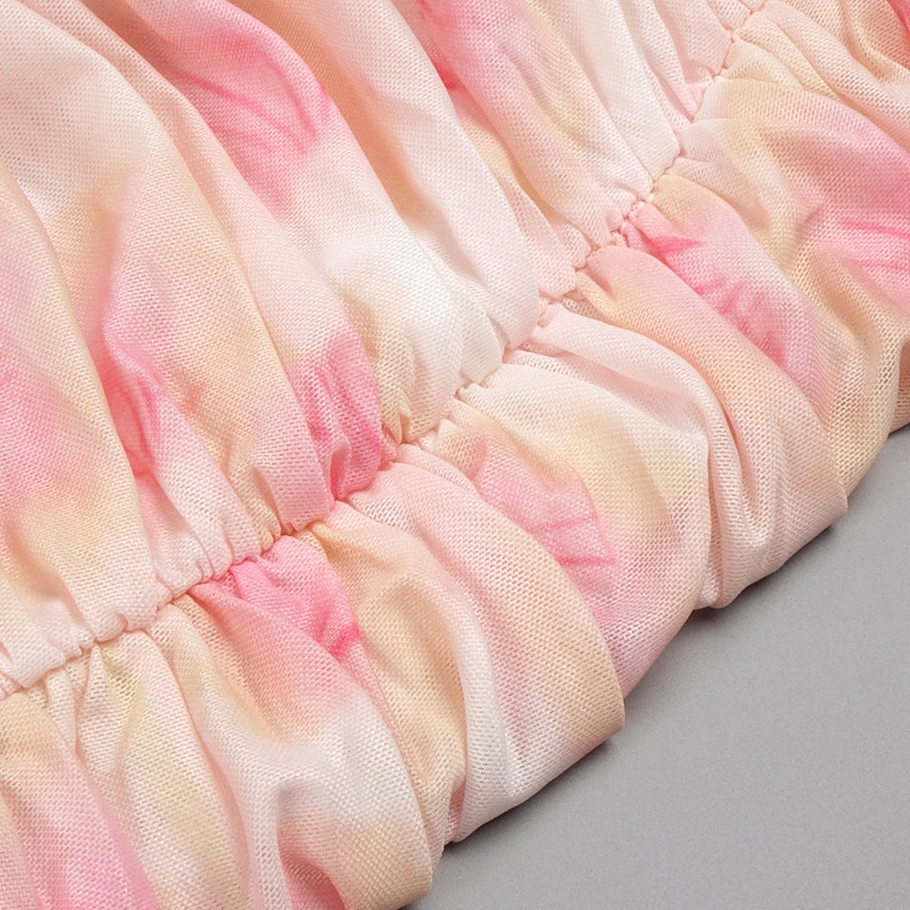 Stylish Gauze Streamer Print Dress Aclosy