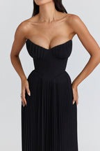 Alyia Elegant Ocean Blue Maxi Dress-Black aclosy