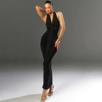 ELLA MESH V NECK MAXI DRESS-BLACK