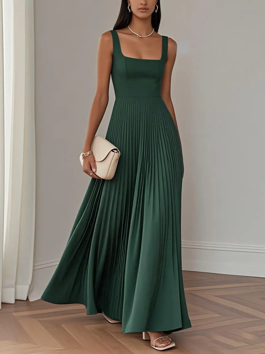 WELANA ELEGANT PLEATED MAXI DRESS