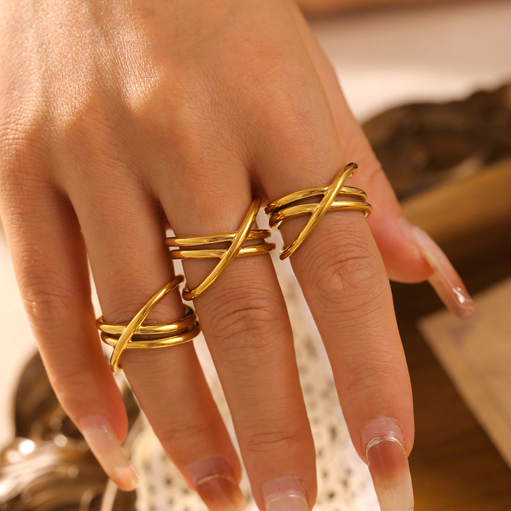 18K Gold-Plated Crisscross Ring Trendsi