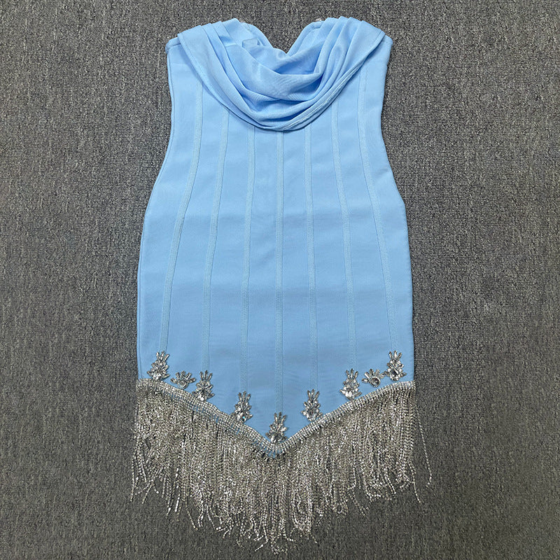 Tassel Tube Top Pile Collar Temperament Bandage Women's Clothing Dress aclosy