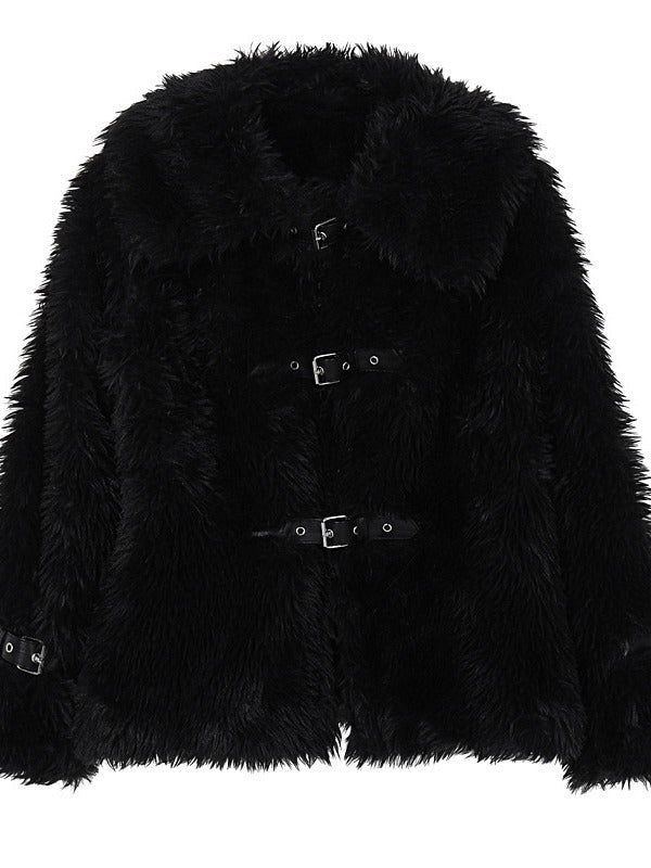 Fluffy Woolen Leather Ring Top Hot Girl Loose aclosy