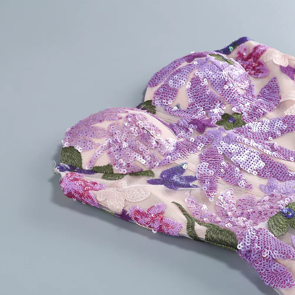 Aleka strapless mesh sequin maxi backless dress