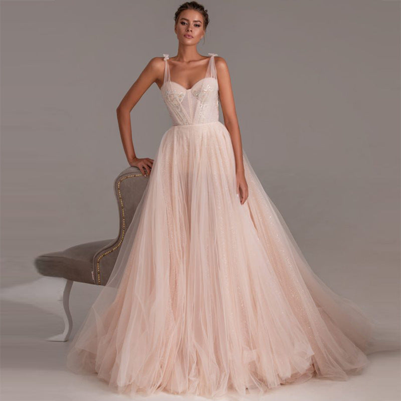 Champagne Colored Wedding Dress With Straps Aclosy