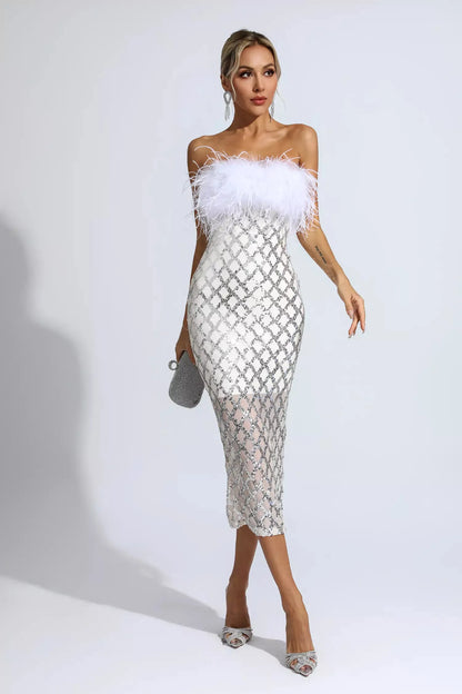 Rania Elegant Strapless Sequin Dress