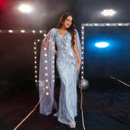 Sequined V-neck Evening Gown aclosy