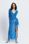 The New Women's Sexy Perspective Anti -car Edge -based Rope V -neck Open Fork Dress aclosy