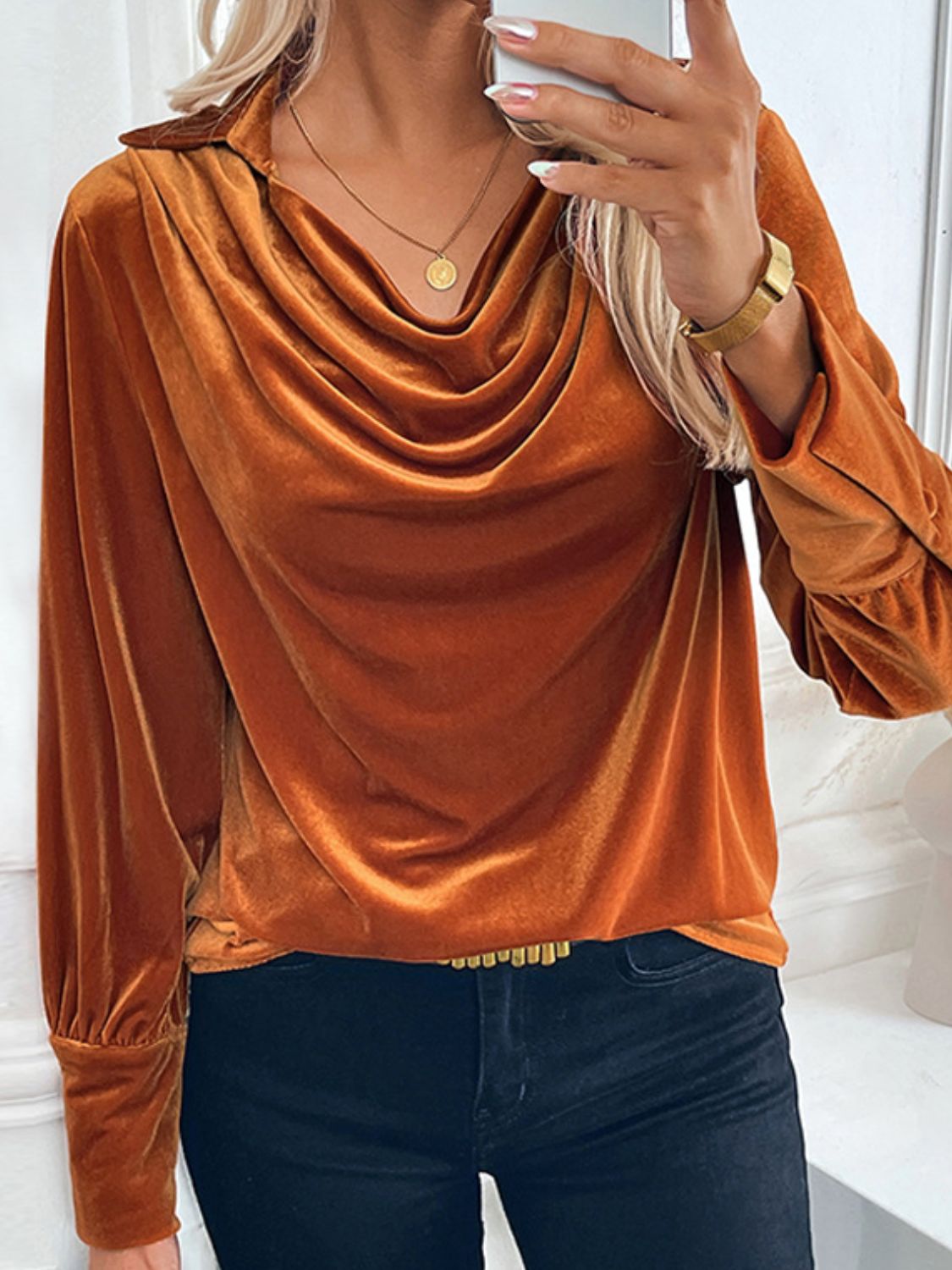 Perfee Ruched Long Sleeve Blouse Trendsi