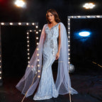 Sequined V-neck Evening Gown aclosy