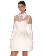 YARNA SATIN MINI DRESS-WHITE