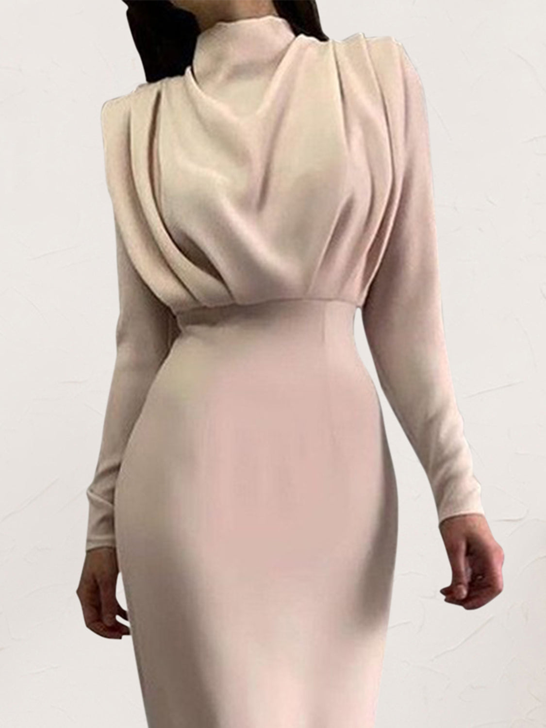 Ruched Turtleneck Long Sleeve Dress Trendsi