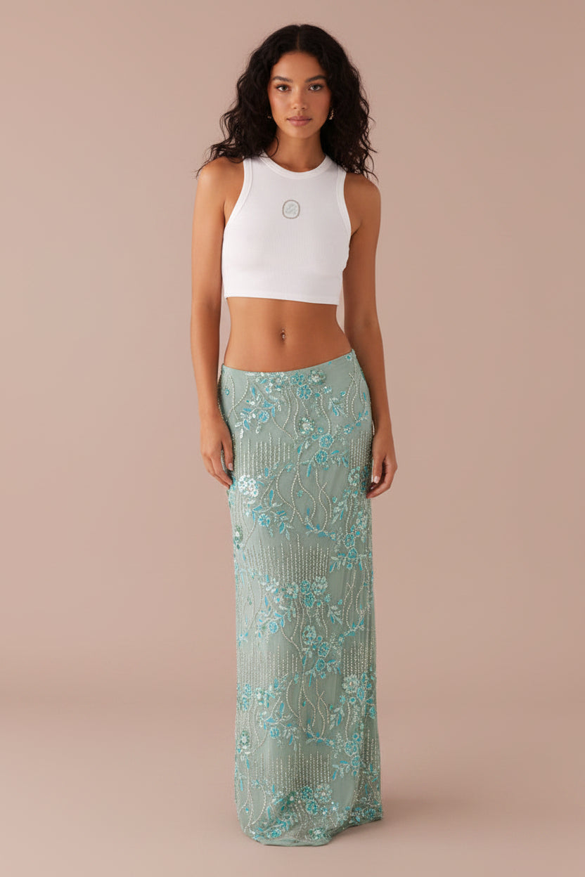 Elegant Sequin Embroidered Long Bodycon Skirt