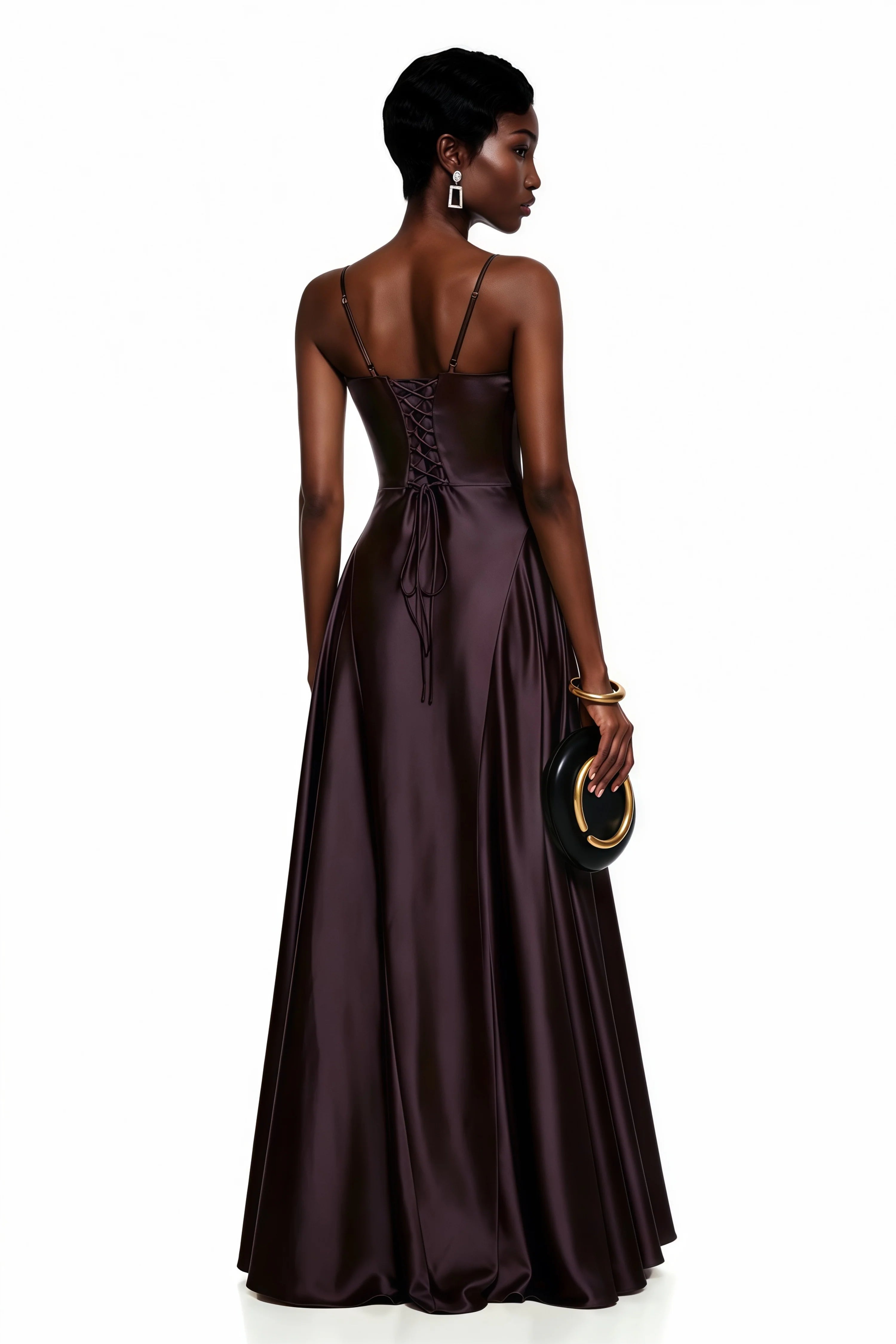 Alana Strapless Satin Cinched-Waist Maxi Evening Gown