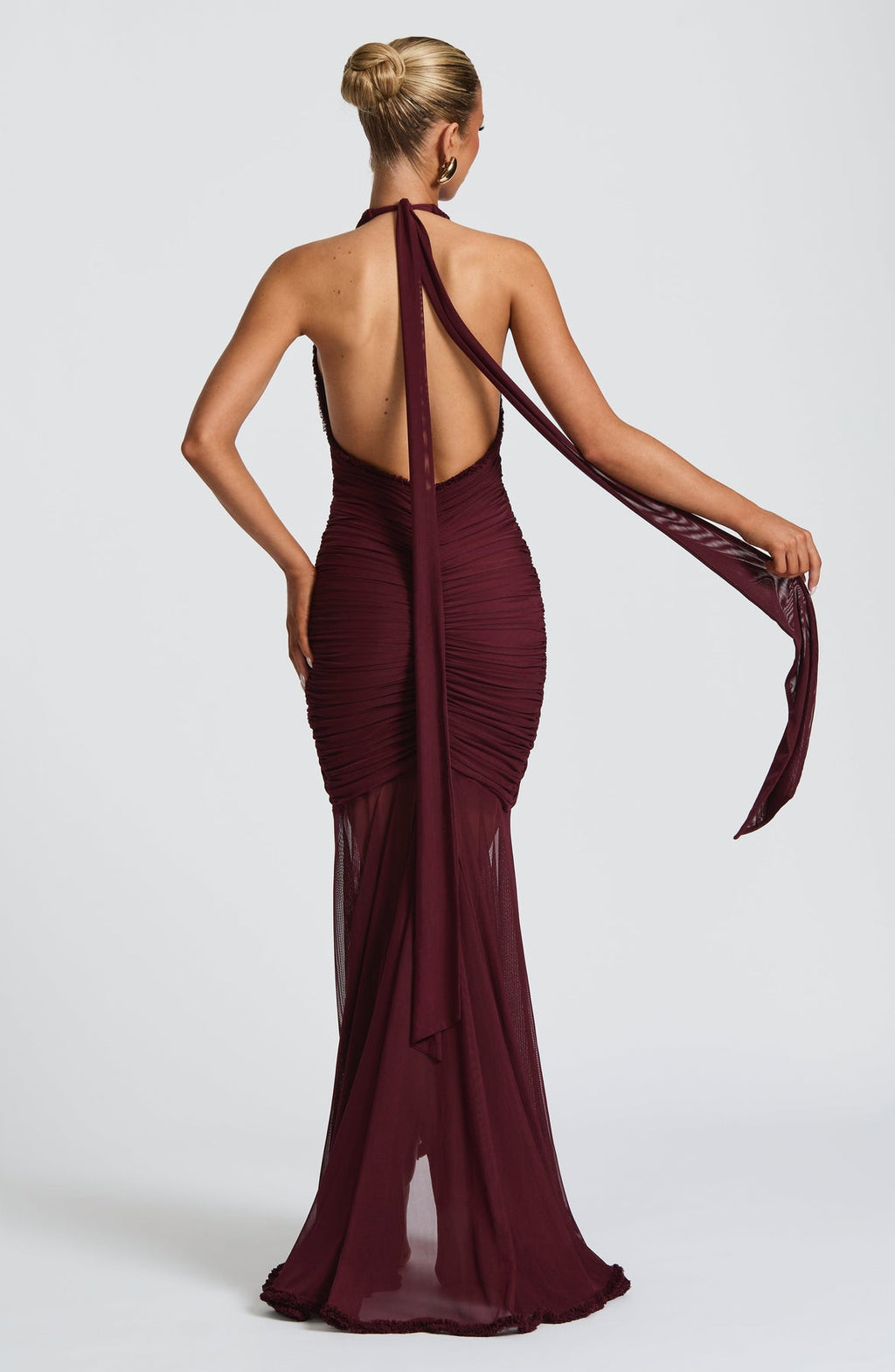 Calia Wine Lace Deep V Maxi Dress