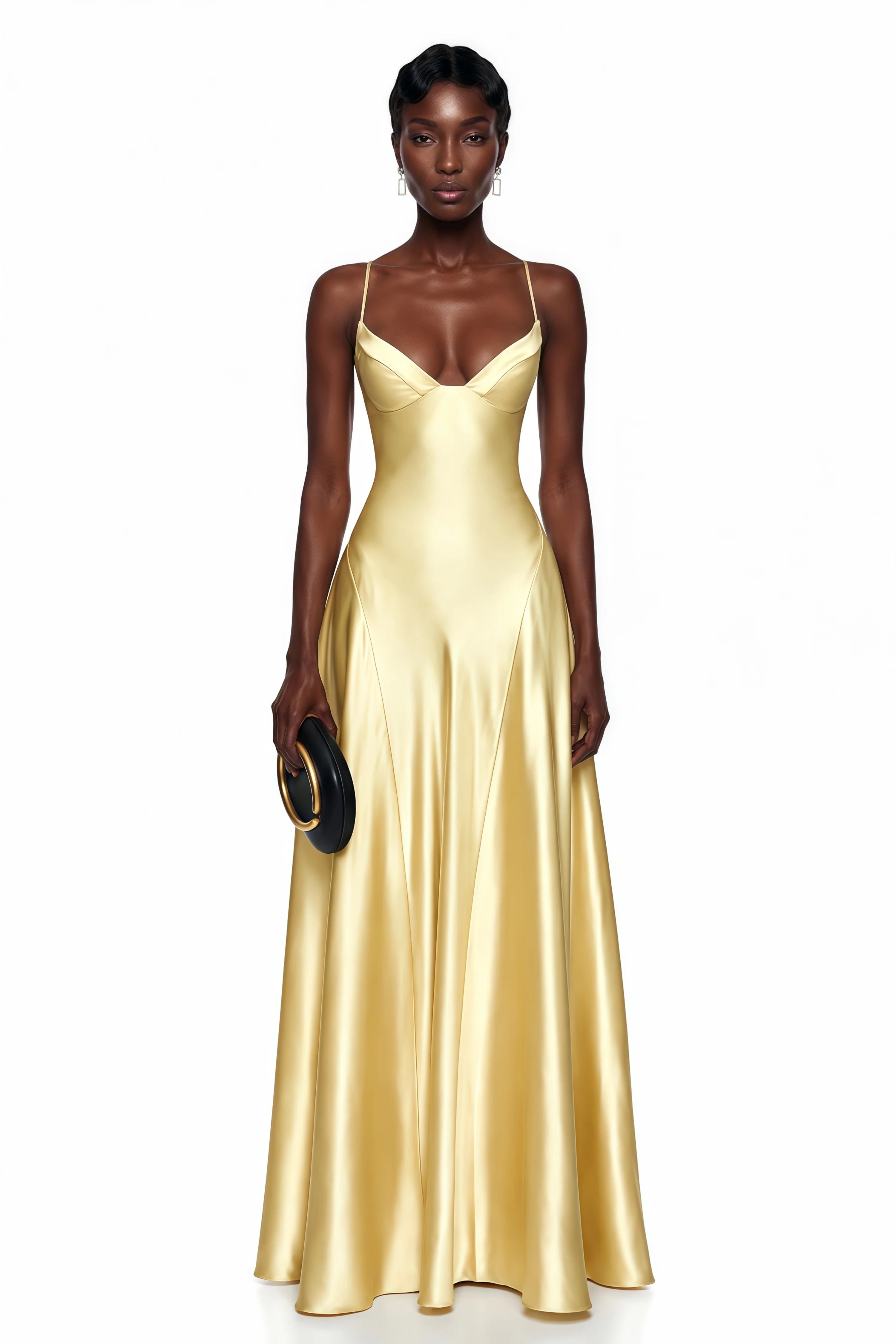 Alana Strapless Satin Cinched-Waist Maxi Evening Gown