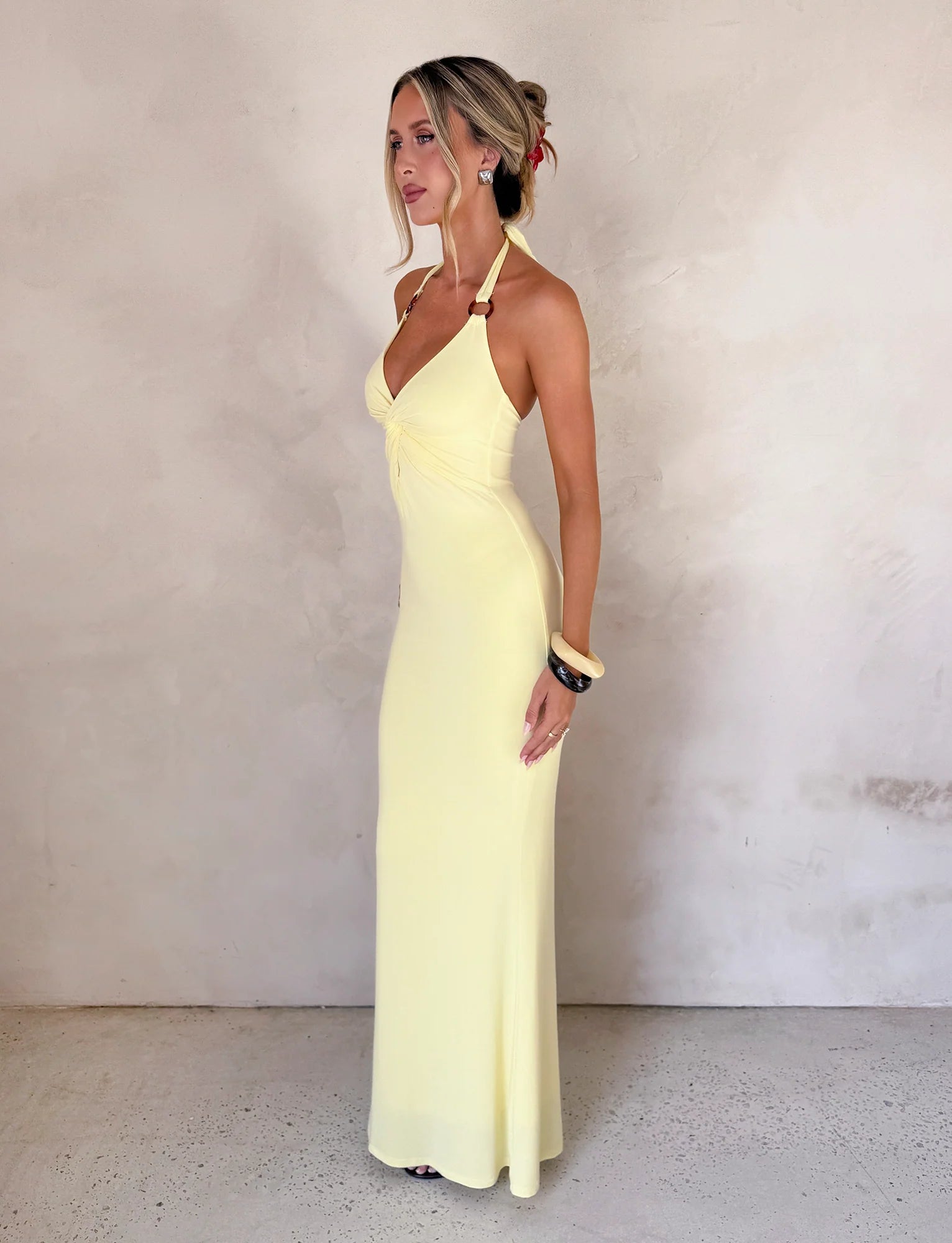 CHIC YELLOW HALTER MAXI DRESS