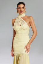 Maliya Halter Mesh Slit Maxi Dress