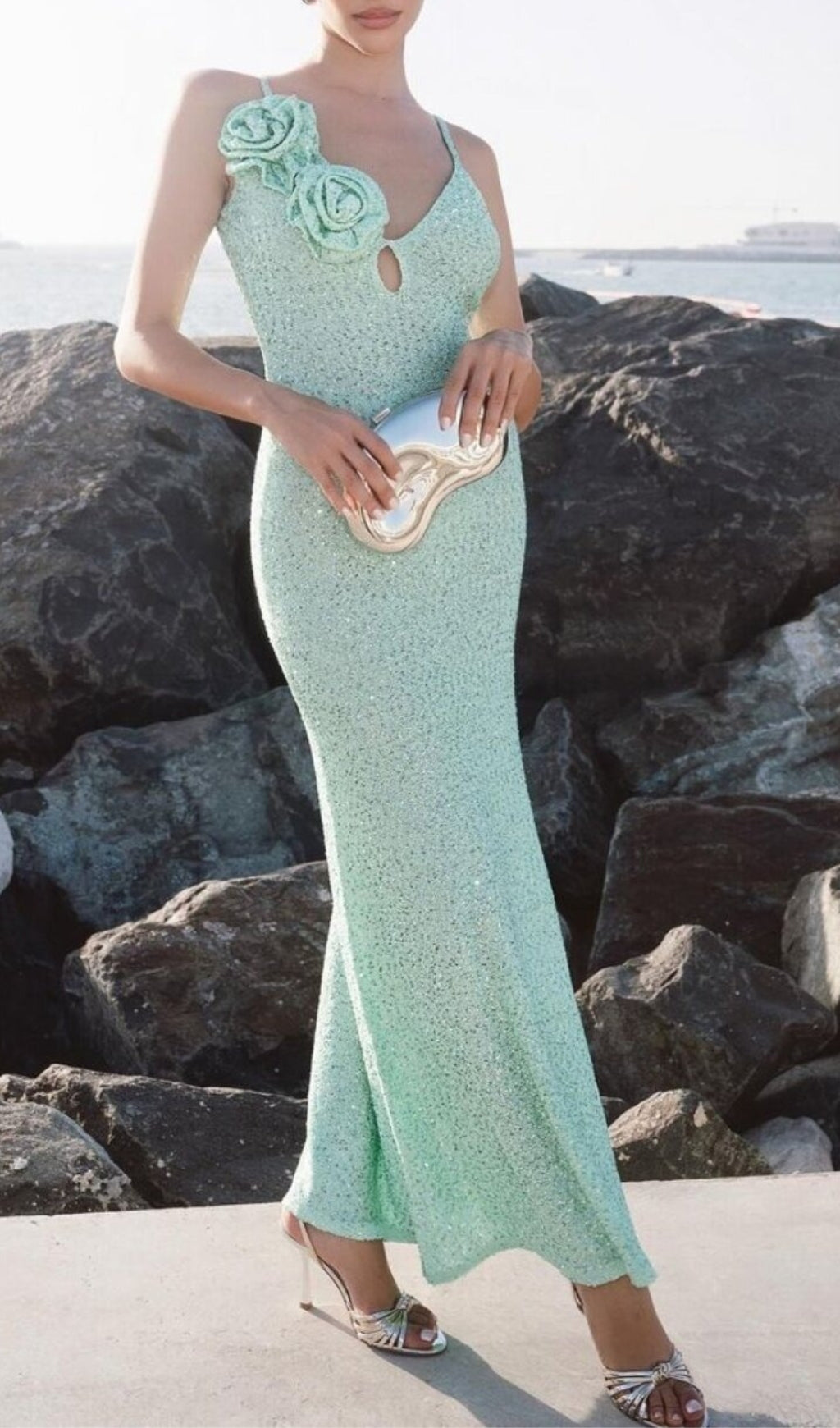 Cherka Mint Green Sequin Sling Party Dress