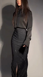 Heavy Industry Hot Diamond Split Wrap Hip Skirt Set Aclosy