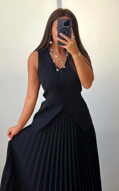 Lemsa Vest Pleated Skirt Elegant Two-piece Set