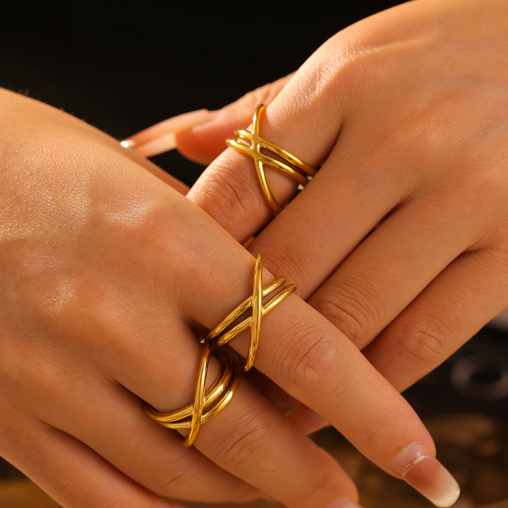 18K Gold-Plated Crisscross Ring Trendsi