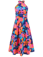 Ruched Printed Halter Neck Sleeveless Dress Trendsi