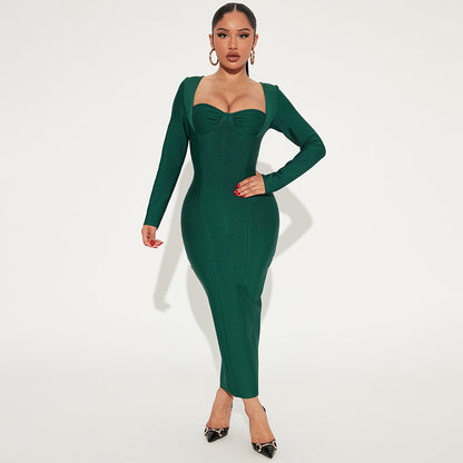 New Long Sleeve Extended Bandage One-piece Dress Aclosy