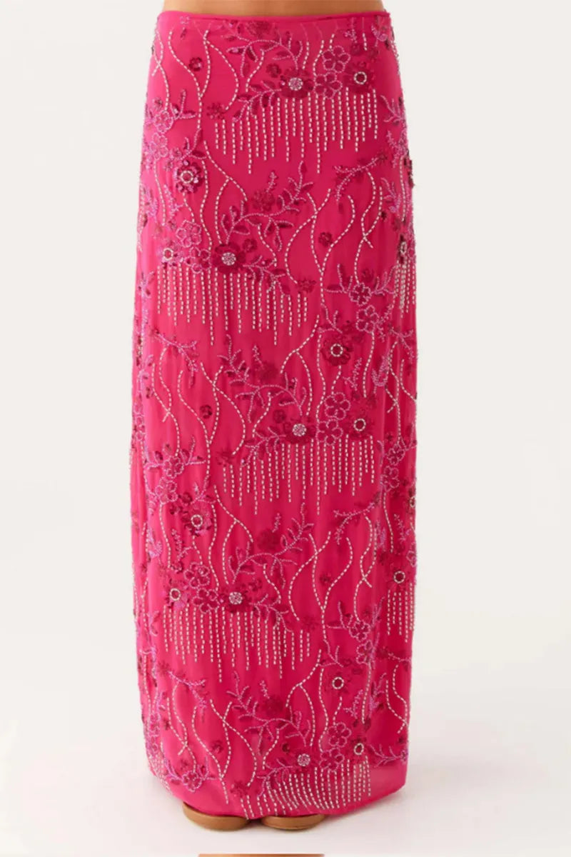 Elegant Sequin Embroidered Long Bodycon Skirt