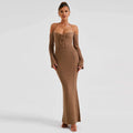 Back Lace Up Slim Fit Hollow Long Sleeve Dress Aclosy