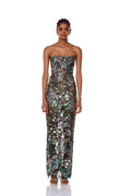 Foreign Trade Fashion Blue Bandeau Slim-fit Embroidered Tight Sleeveless Long Sheath Dress Aclosy