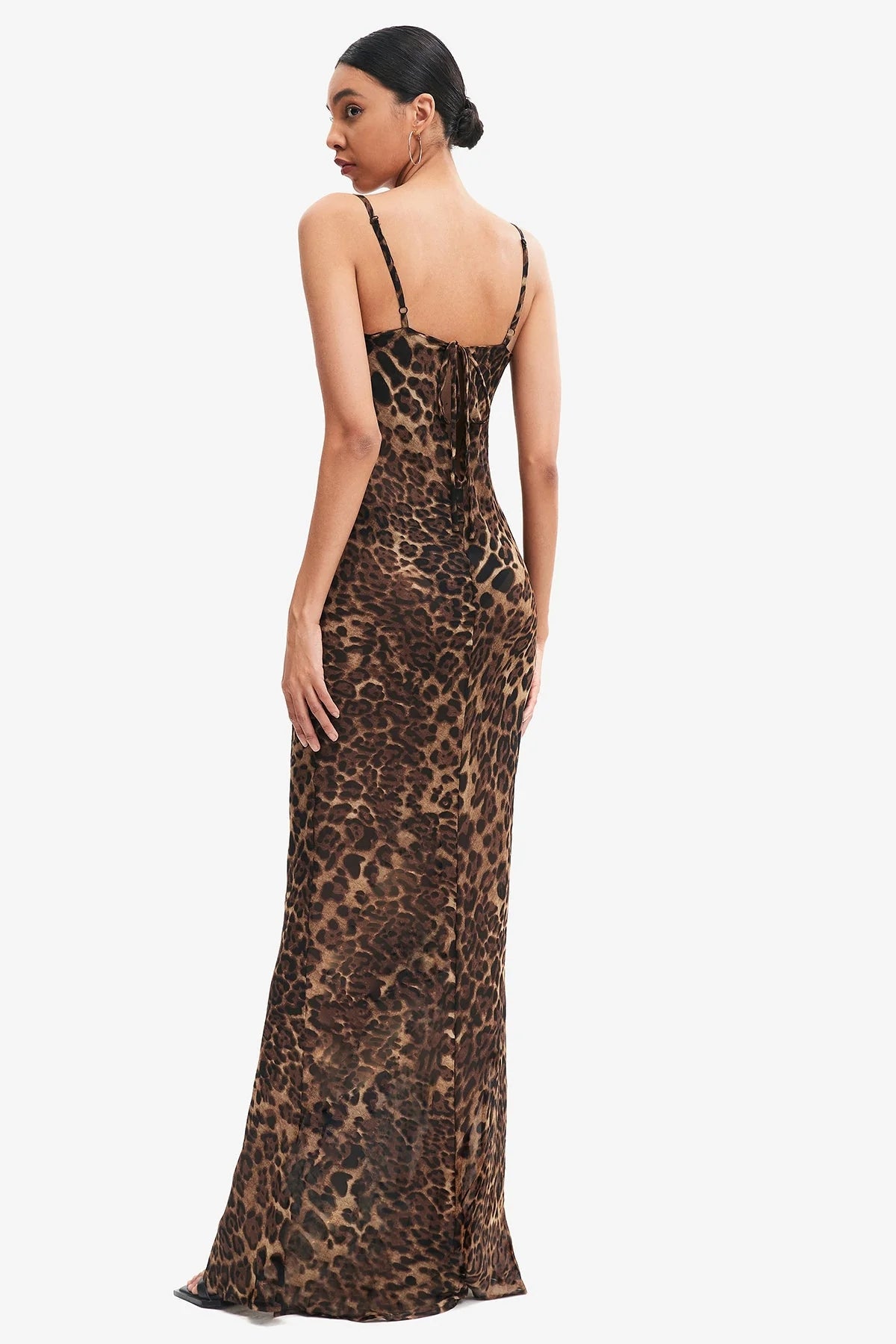 Slip Back Leopard Print Dress With Straps aclosy