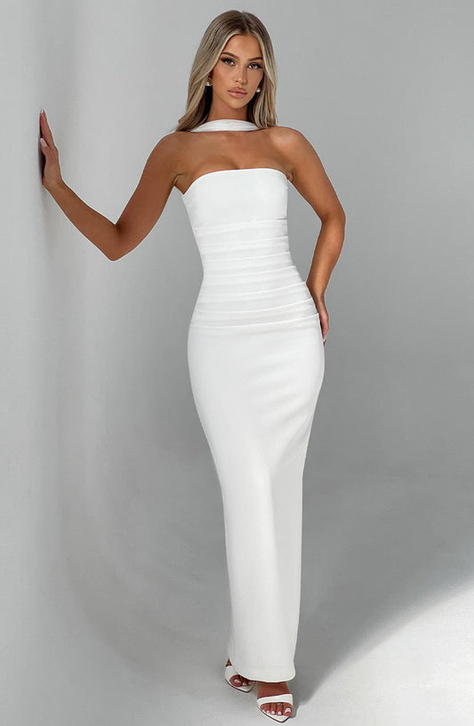 CHIC ELEGANT MAXI DRESS-WHITE Aclosy