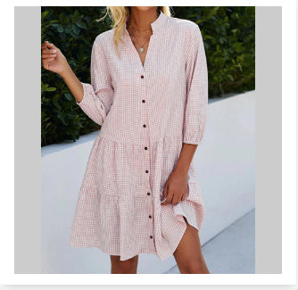 Ruffle V Neck Three-quarter Sleeves Dresses