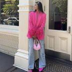 Women's Temperament Fashion Feather Decorated Suit Jacket aclosy