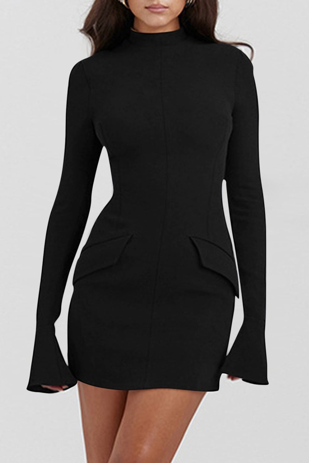 Mock Neck Long Sleeve Mini Dress Trendsi