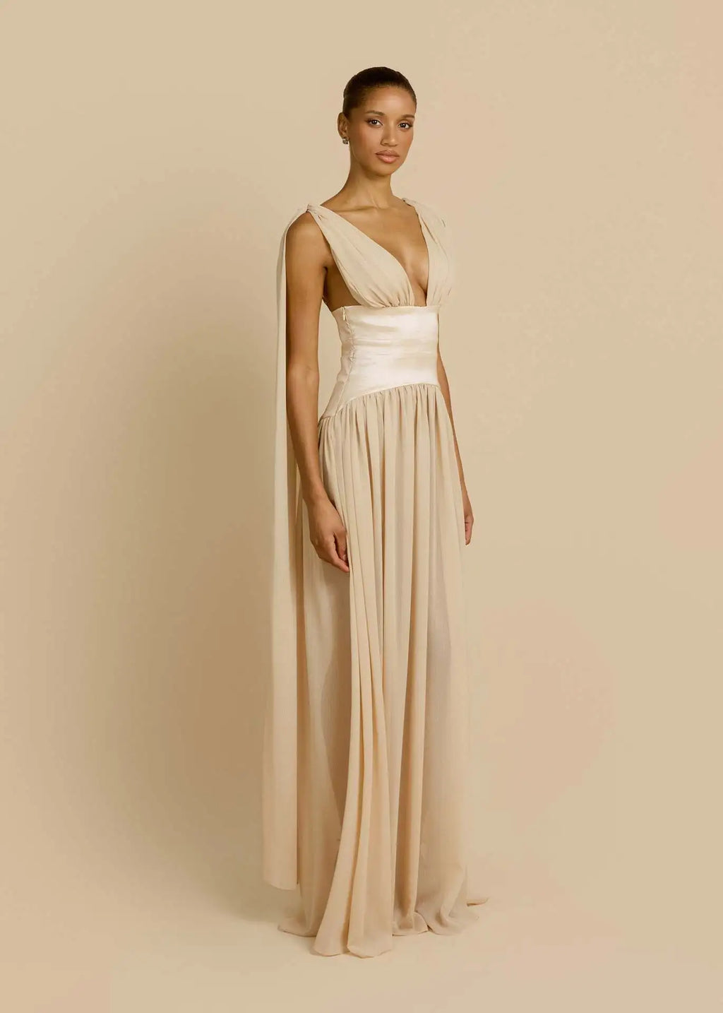 Maelle Draped Chiffon Maxi Dress