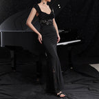 Off-shoulder Lace Stitching Evening Dress aclosy
