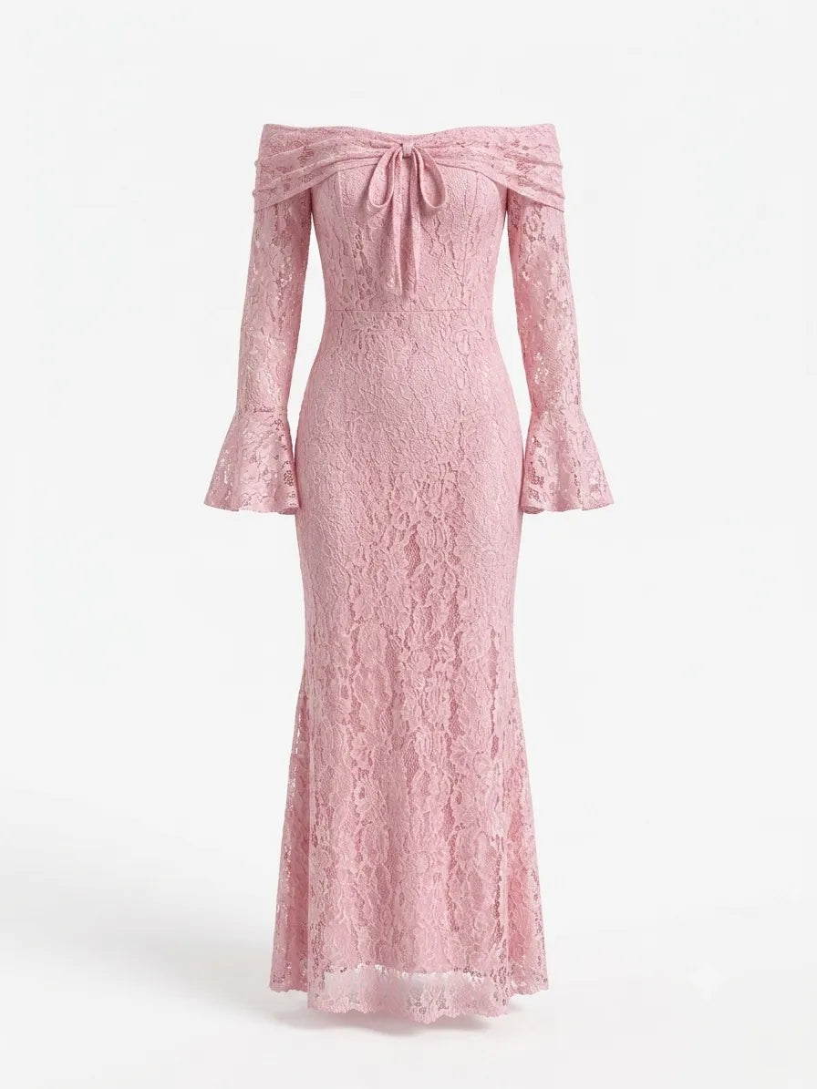 Rosalind Off-Shoulder Lace Mermaid Maxi Dress - Pink
